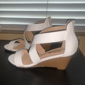 JustFab white wedges, never worn